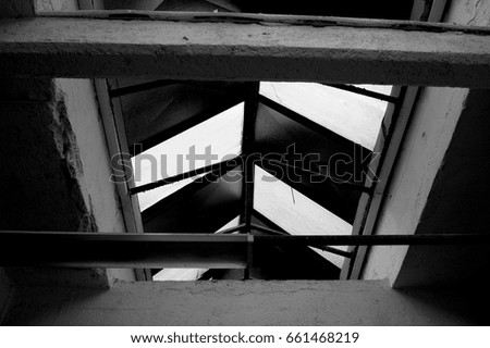 Roof Window in an old factory black and white photo
