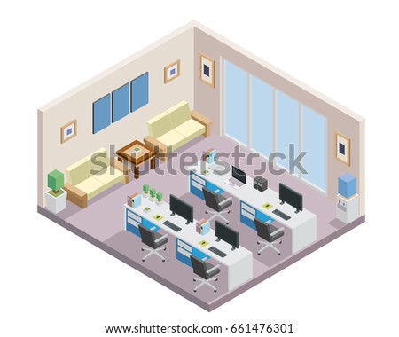 Modern Isometric Employee Office Space Interior Design