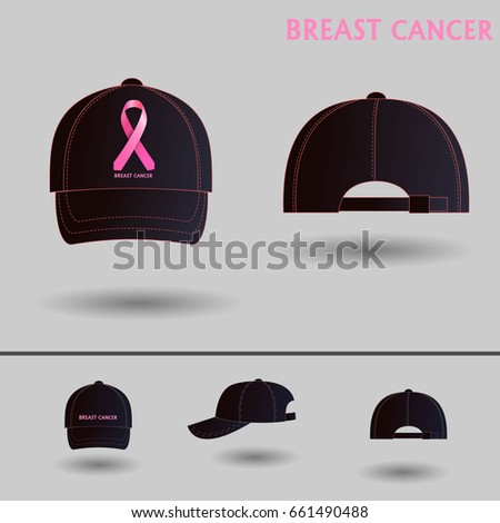 caps with awareness ribbons. Ball cap breast cancer. Vector icons for video, mobile apps, Web sites and print projects.