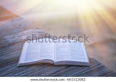 Bible at the Beach with Copy Space Royalty-Free Stock Photo #661512082