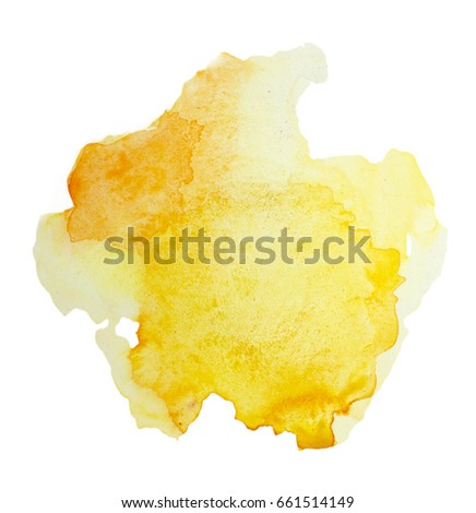 Color, yellow splash watercolor hand painted isolated on white background, artistic decoration or background Royalty-Free Stock Photo #661514149