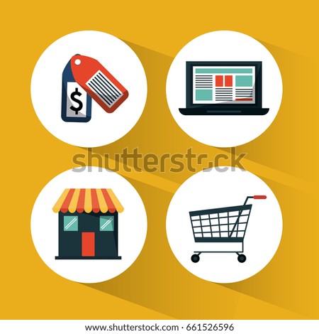 dark yellow background with icons set for shopping online
