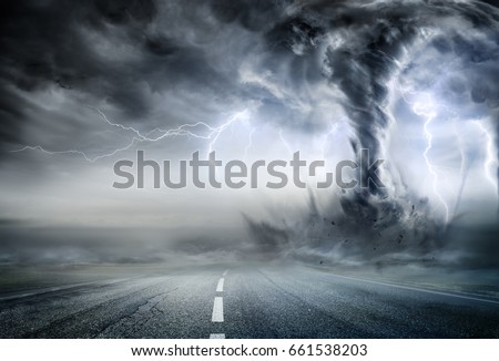 Powerful Tornado On Road In Stormy Landscape
 Royalty-Free Stock Photo #661538203