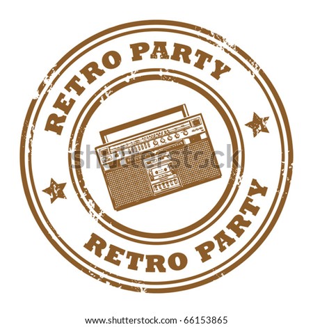 Grunge rubber stamp, with the old radio and text Retro Party written inside, vector illustration