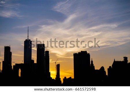 sunset with building at New York City in summer