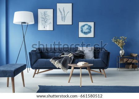 Blue stylish elegant retro living room with sofa