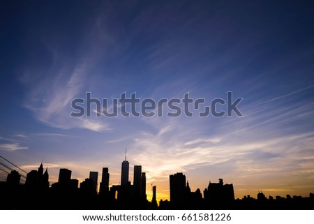 sunset with building at New York City in summer