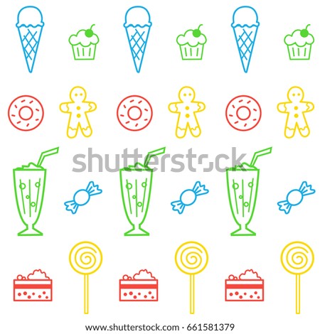 Seamless pattern with confectionery and sweets. Linear design