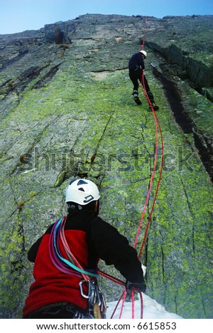 Climber during a double rope descent