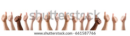 Row Of Hands Showing Thumb Up Sign Against The White Background Royalty-Free Stock Photo #661587766