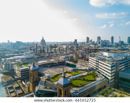 Aerial view on the St. Paul cathedral from above. View over London skyline.