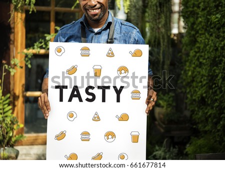 Man holding banner network graphic overlay