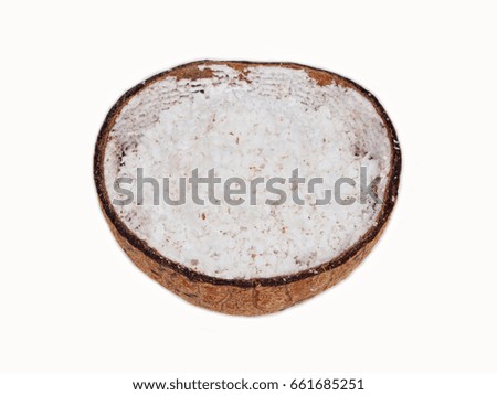 Coconut meat in coconut shell Isolated on white background clipping path.