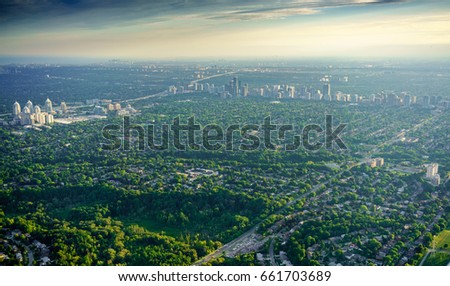 Elevated view of residential suburbs and urban areas, Toronto, Ontario, Canada. aerial picture from ontario canada 2016