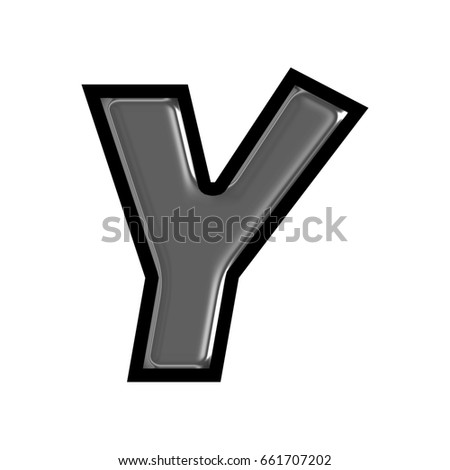 Metallic or glass black uppercase or capital letter Y in a 3D illustration with a smooth shiny metal surface texture and basic bold font style isolated on a white background with clipping path.