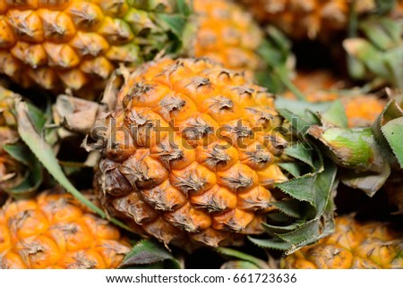 Fresh pineapple fruit on sale at the local market, Thailand