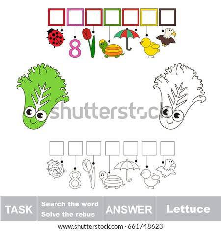 Educational puzzle game for kids. Find the hidden word Funny Lettuce