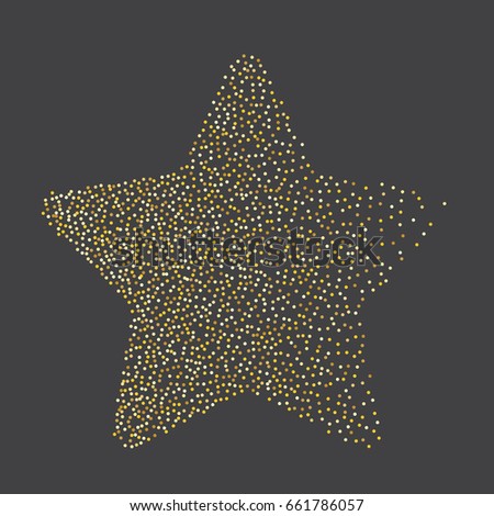 Gold Star vector. Shiny Golden star icon on black background. For banners, artwork, card,  postcards, holiday. Vector illustration EPS10. Square card and frame.