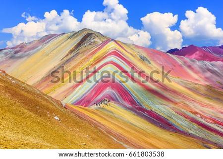 Vinicunca, Cusco Region, Peru. Montana de Siete Colores, or Rainbow Mountain. Royalty-Free Stock Photo #661803538