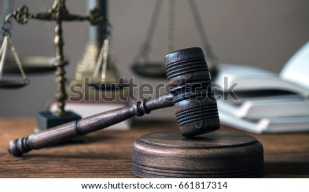 Legal office of lawyers and attorney. Judge Gavel, Scale of Justice