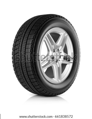 Car wheel and winter tire on white  Royalty-Free Stock Photo #661838572