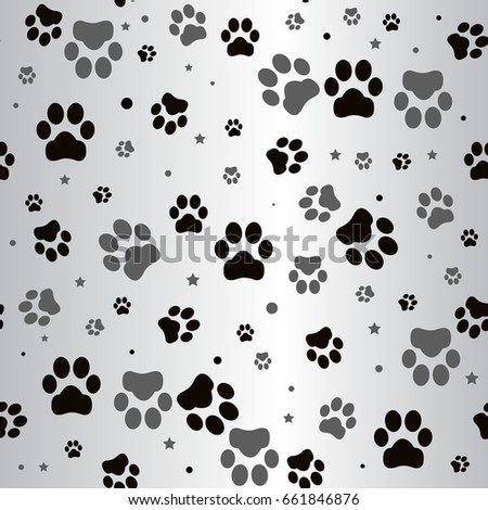 Dog paw print and star seamless pattern on white background