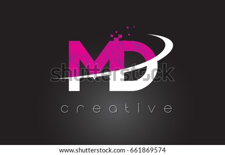MD M D Creative Letters Design. White Pink Letter Vector Illustration.