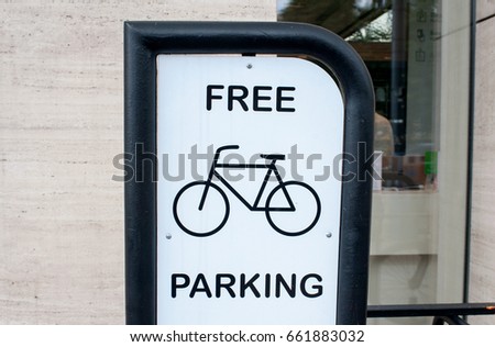 A sign with an inscription is free parking for bicycles on one of the streets in Moscow.