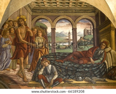 Mural.Bottega of Domenico Ghirlandaio. XV century.Florence.