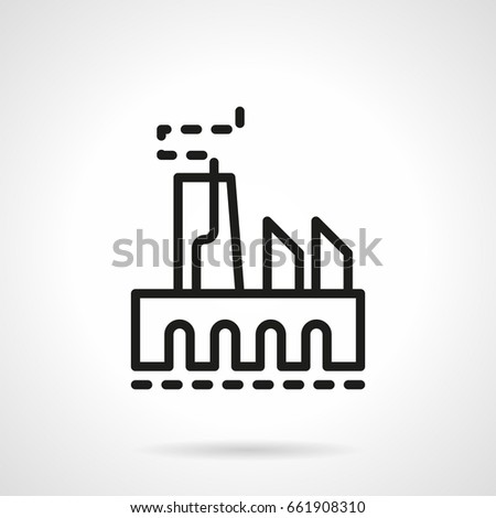 Industrial factory with chimneys. Black simple line icon