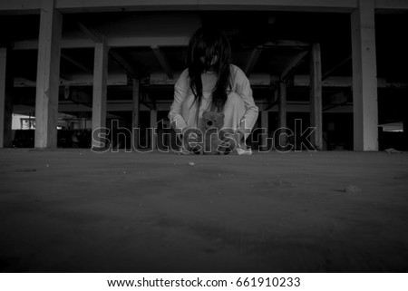 Scary ghost woman in Haunted House, Horror background