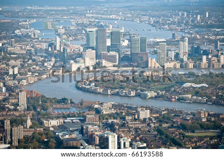 Canary Wharf, aerial view from West