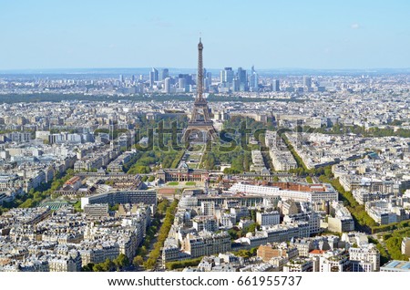 Bird eye view of Paris on a bright summer day