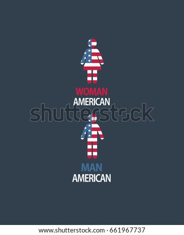 Icons women and men textured Flag of the United States of America. Tags: American Woman, man American.