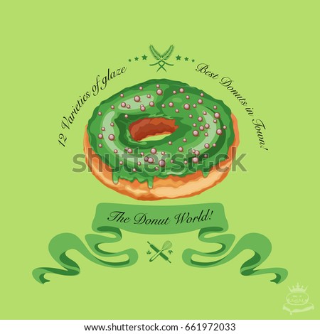 Logo with colorful donut image. Suitable for cafe, donut store or shop, bakery, donut making equipment.Vector Illustration
