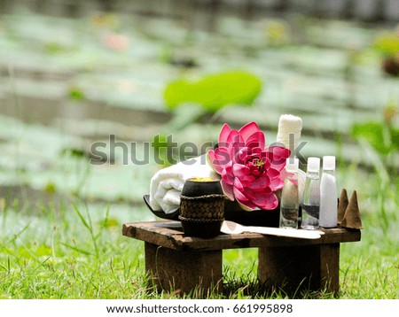 Spa equipment outdoor in the garden by the lotus pond