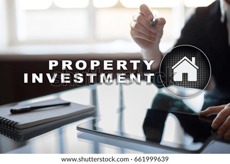 Property investment business and technology concept. Virtual screen background.