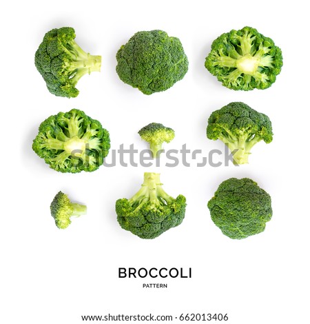 Seamless pattern with broccoli. Vegetables abstract background. Broccoli on the white background. Royalty-Free Stock Photo #662013406