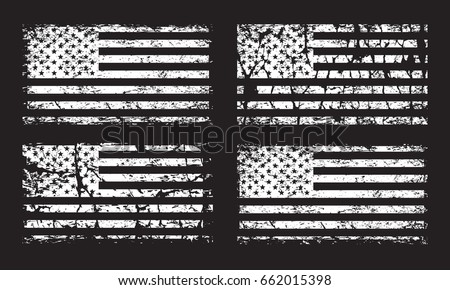 USA American grunge flag set, white isolated on black background, vector illustration. Royalty-Free Stock Photo #662015398