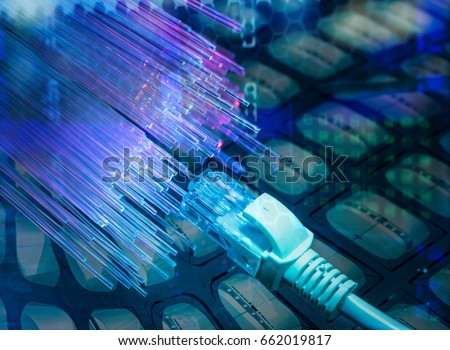 network cables closeup with fiber optical background Royalty-Free Stock Photo #662019817