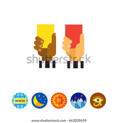 Referee hands with red and yellow cards