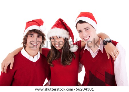 Happy christmas teens, isolated on white background, studio shot.
