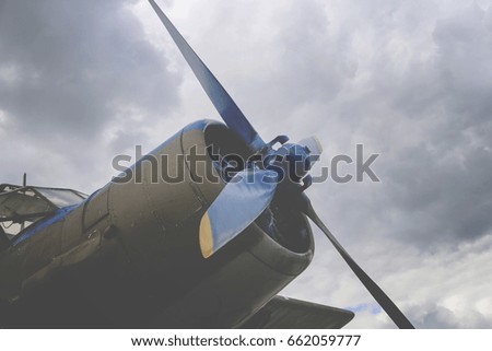 Close up of airplane engine with propeller
