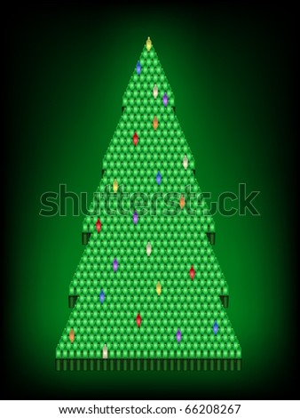 Christmas tree composed of bright colored lights