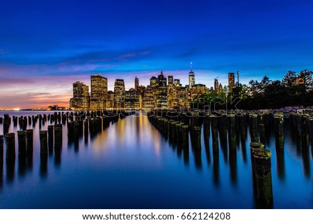 Sunset at Lower Manhattan Skyline, New York United States