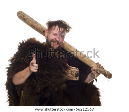 Caveman in bear skin Royalty-Free Stock Photo #66212569