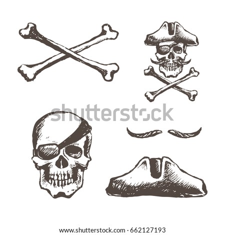 The skull of a pirate is one-eyed. Royalty-Free Stock Photo #662127193