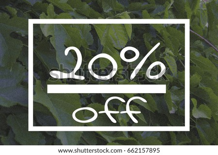 Sale twenty percent off sign on green leaf background