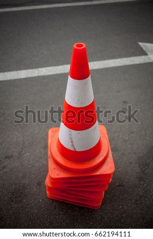 A lot Bright orange Traffic cone, stand on the road. Traffic cone on the road. traffic cone on road, copy space