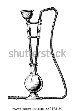 Vector hand drawn sketch of hookah in vintage engraved style. isolated on white background.
